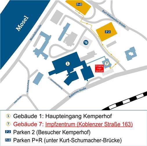 Das Impfzentrum liegt außerhalb des Krankenhauses in der Koblenzer Straße 163. Quelle: Gemeinschaftsklinikum Mittelrhein