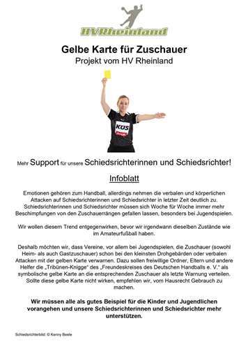Das Infoblatt zum Projekt „Gelbe Karte für Zuschauer“.  Quelle: Handballverband Rheinland