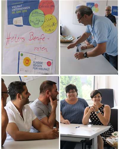 Das Jobcenter Landkreis Mayen-Koblenz führte im Rahmen des 6. Deutsche Diversity Tages der Charta der Vielfalt ein heiteres multikulturelles Berufe-Raten durch. Oben rechts die pantomimische Darstellung eines Baklava-Bäckers. Jobcenter Landkreis Mayen-Koblenz