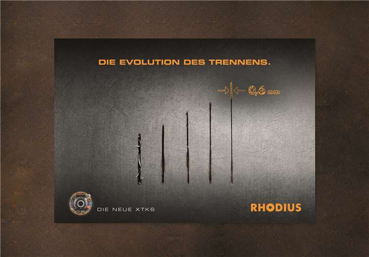 Das Kampagnenmotiv zur RHODIUS-Weltneuheit 2018, der XTK6, hebt das Produkt über alles bisher Dagewesene.