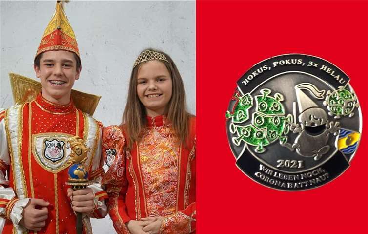 Das Kinderprinzenpaar und der Sessions-Pin.Fotos: privat