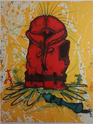 Das Kunstwerk „Chiaroscuro“ von Martin Gredler, Holzschnitt, Buchdruck, Lithografie und Ebru (marmoriertes Papier), 30 x 40 cm; gedruckt in der Grafischen Werkstatt im Traklhaus Salzburg. Quelle: Kunstverein Linz am Rhein