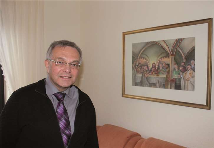 Das Lieblingsbild des scheidenden Pfarrers: Ein Erinnerungsstück eines Bad Breisiger Künstlers, das er Ritterrath 2010 zur Schützenkönigswürde übergab. RERE