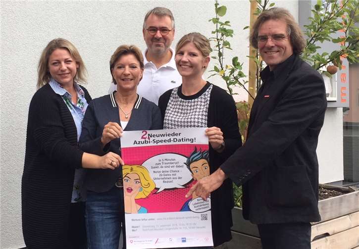 Das Orga-Team des 2. Neuwieder Azubi-Speed-Datings (v. l.): Anika Müller-Ellerwald (Wirtschaftsforum), Hitrud Bendels (IHK) Wolfgang Beth (Wirtschaftsforum), Julia Flada (Agentur für Arbeit) und Fred Kutscher (Kreishandwerkerschaft).