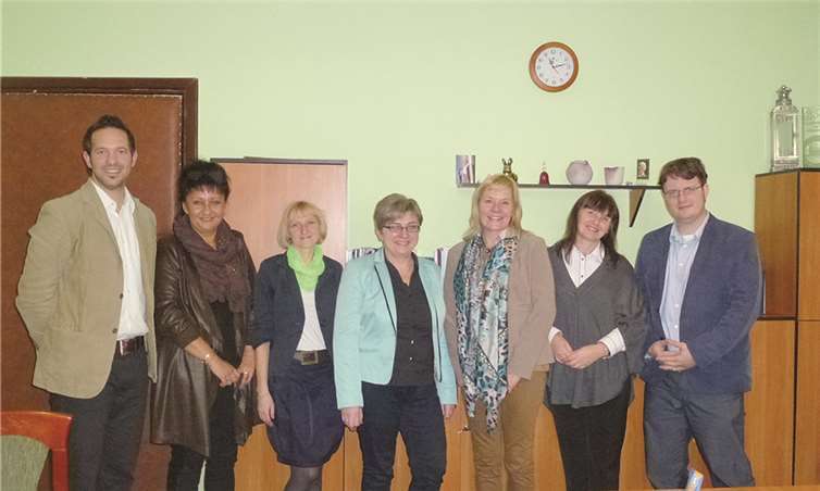 Das Organisationsteam (v.l.n.r.): M. Lazarou, A. Blazejczyk, I. Jazik,M. Cichowlas (Schulleiterin Krotoszyn), L. Schneider (Schulleiterin Bendorf), J. Podziemska, T. Damson.