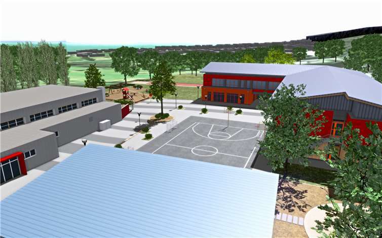 Das Schulgelände wird harmonisch vom L-förmigen Neubau flankiert.Fotos: Verbandsgemeinde Montabaur