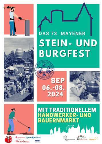 Das Stein- und Burgfest lockt mit vielen Attraktionen die Menschen nach Mayen. Grafik: Julia Judt/ Stadt Mayen