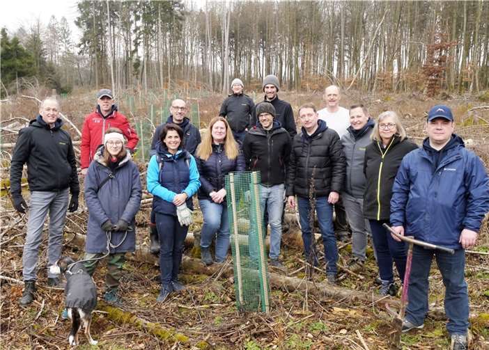 Das Team beim Pflanzen der Bäumchen im Wald von Höhr-Grenzhausen.  Foto: Jugend- und Kulturzentrum