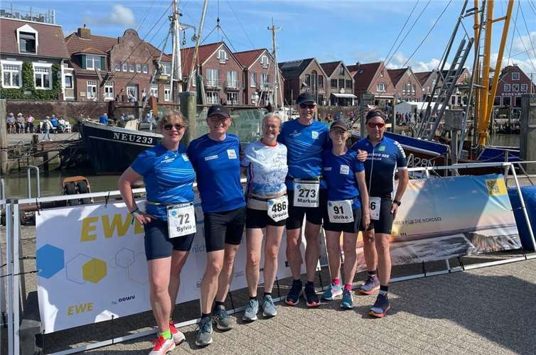 LG Laacher See erfolgreich bei den Nordseeläufen Das Team der LG Laacher See vor dem Start in Neuharlingersiel von links nach rechts: Sylvia Franzen, Rüdiger Jahr, Ursula Jahr, Markus Wolscht, Ulrike Große und Thomas Schütz. Foto: LG Laacher See