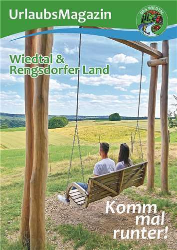 Das Titelbild zeigt in diesem Jahr die Schaukelbank im Arboretum in Straßenhaus.  Quelle: Touristik-Verband Wiedtal