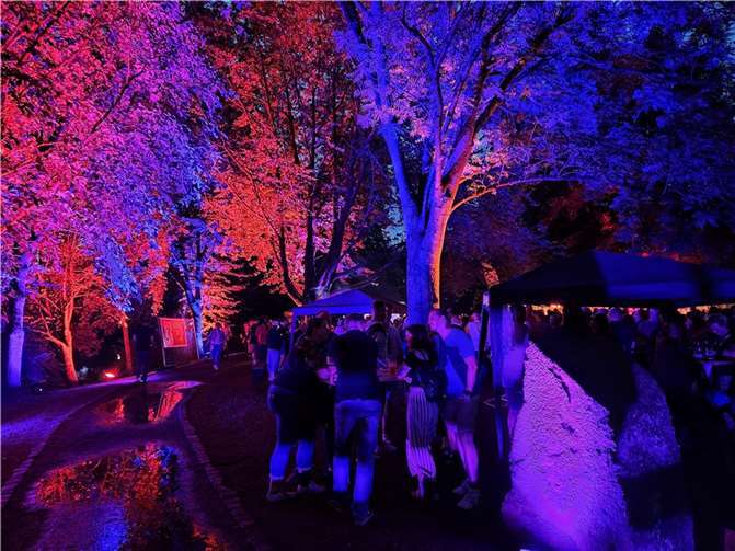 Das Veranstaltungsgelände am Freizeitweiher verwandelte sich mit zunehmender Dunkelheit in ein farbiges Lichtermeer der besonderen Art.  Foto: Julia Schweitzer/VG-Verwaltung Mendig