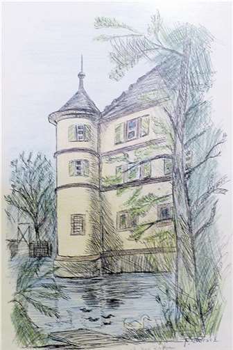 Das Wasserschloss in Bad Rappau, gezeichnet von Fritz Bersch aus Miesenheim. privat