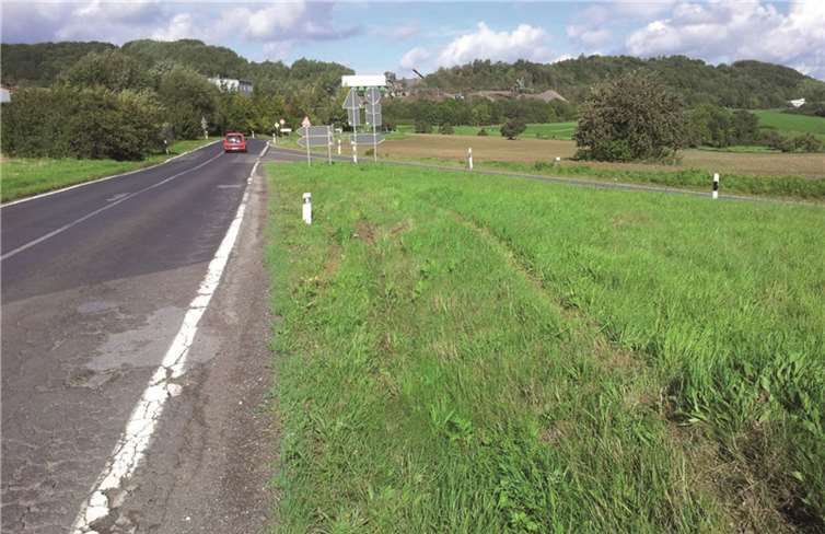 Dass dieser Leitpfosten ebenfalls umgefahren wurde, lässt sich deutlich an den Reifenspuren erkennen, die unter anderem auch belegen, dass hier wohl ein Verkehrsteilnehmer von der L82 abgekommen und in die Rabatte gefahren ist. privat