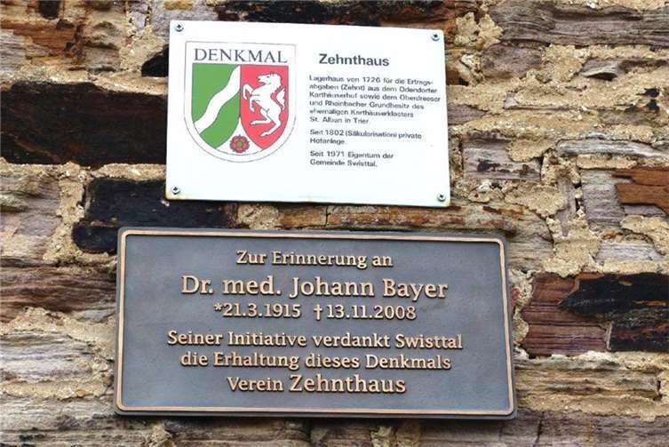 Denkmalplakette Verein Zehnthaus.Foto: Verein Zehnthaus