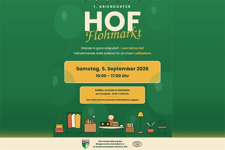 Der 1. Ariendorfer Hofflohmarkt findet am Samstag, 5. September, von 10 bis 17 Uhr statt.