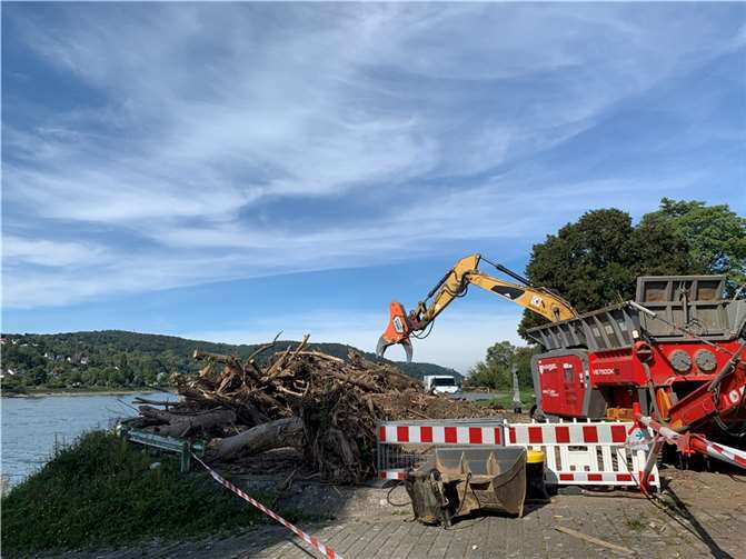 Der Bagger an der momentan abgesperrten NATO-Rampe.Quelle: Kulturstadt Unkel am Rhein