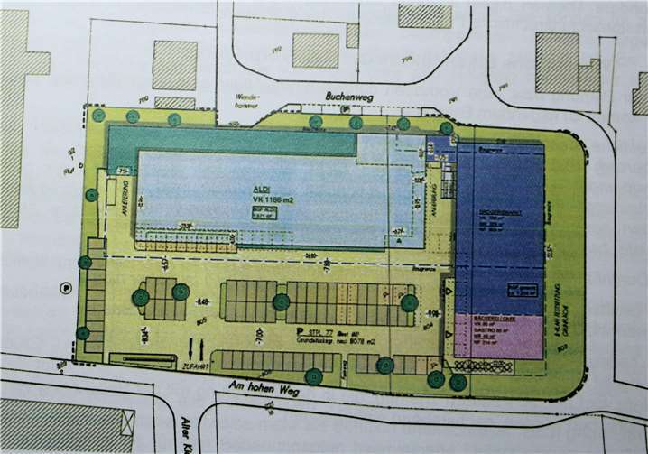 Der Bebauungsplan für den Neubau der Aldi-Filiale. Foto: DL