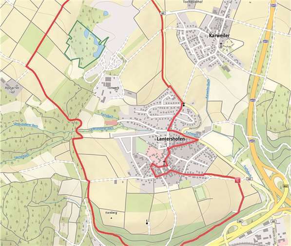 Der Birnen-Rundwanderweg Lantershofen soll nach den Vorstellungen des Fördervereins Zukunft Lantershofen diese rot markierte Route entlang führen. Repro VJ