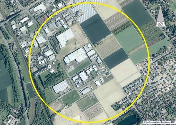 Der Evakuierungsbereich in Gewerbepark Süd in Remagen. 