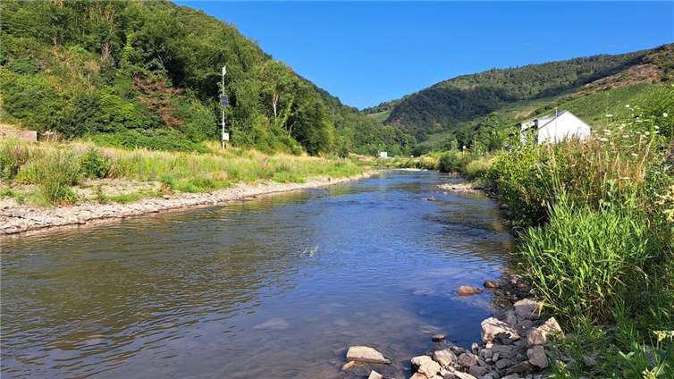 Der Flussverlauf der Ahr in Mayschoß-Laach im Sommer 2024. Foto: S. Macht / Kreisverwaltung Ahrweiler