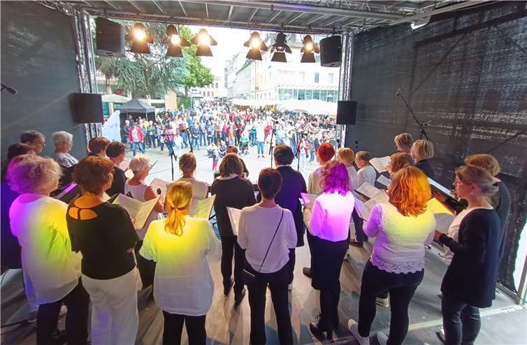 Abschied vor großem Publikum bei Chorfestival Der Frauenchor CANTABILE auf der Bühne. Foto: privat