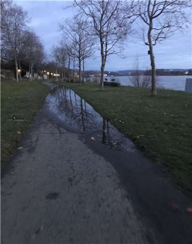 Der Fußweg am Rhein auf Höhe der Werftstraße in Engers steht unter Wasser.Foto: SPD