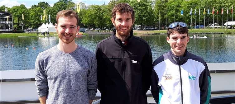 Der Kampf um ein erfolgreiches Abschneiden ist noch nicht abgeschlossen und die Resultate bei der Internationalen Duisburger Ruderregatta stellen die Starter der RG Treis- Karden noch nicht zufrieden (v.l.n.r.) Betreuer Alexander Diedrich, Tim Bier und Jonas Wiesen.Foto: Privat
