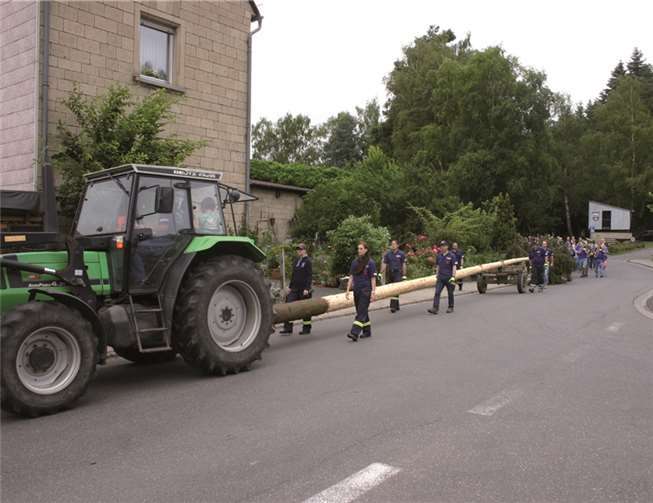 Der Kirmesbaum wurde zum Kirmesplatz gebracht und dort aufgestellt.