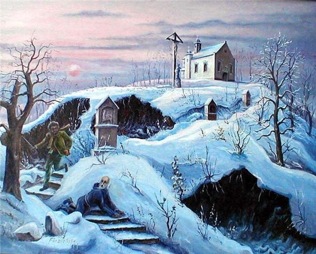 Der Maler Toni Färber hat vor vielen Jahren das schlimme Ereignis auf dem Karmelenberg künstlerisch dargestellt.