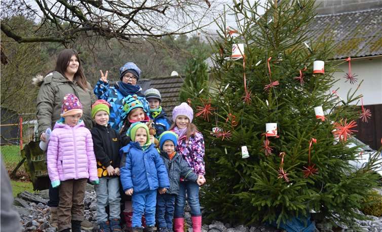 Der Nikolaus kann kommen: Die Kinder der Dorfgemeinschaft haben den Baum auf dem Dorfplatz weihnachtlich geschmückt. privat