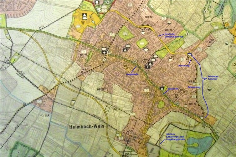 Der Plan mit der nördlichen und südlichen Entlastungsstraße 