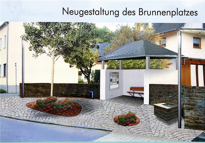 Der Plan verdeutlicht, wie die Dorfplatz-Baustellen nach der Fertigstellung als Brunnenplatz aussehen soll.