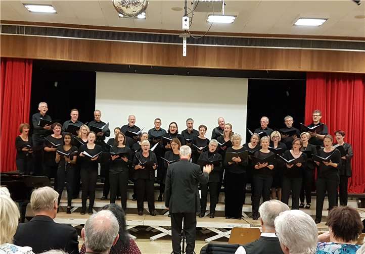 Der Projektchor TonART mit Dirigent Peter Uhl in seinem Element für die Kinder in Matara.  privat