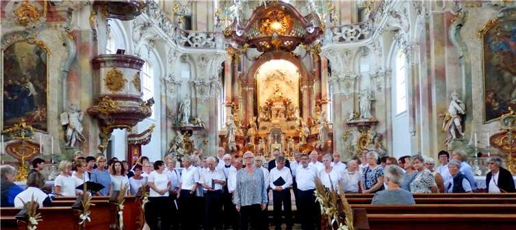 Der Projektchor des Kreis-Chorverbandes beim Liedvortrag in dem Zisterzienser Priorat Kloster Birnau. Fotos: privat