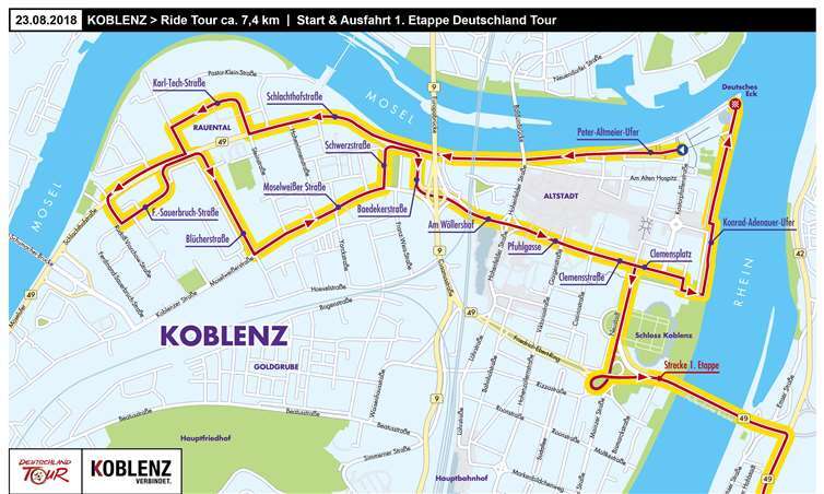 Der Streckenverlauf der ersten Etappe in Koblenz.  2018 - Inflame Sports GbR - Hamburg - GERMANY