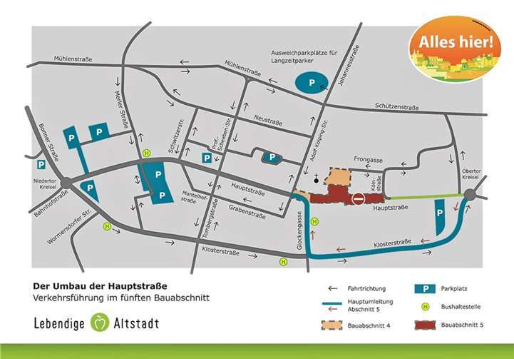 Der Umbau der Hauptstraße - Verkehrsführung im fünften Bauabschnitt.