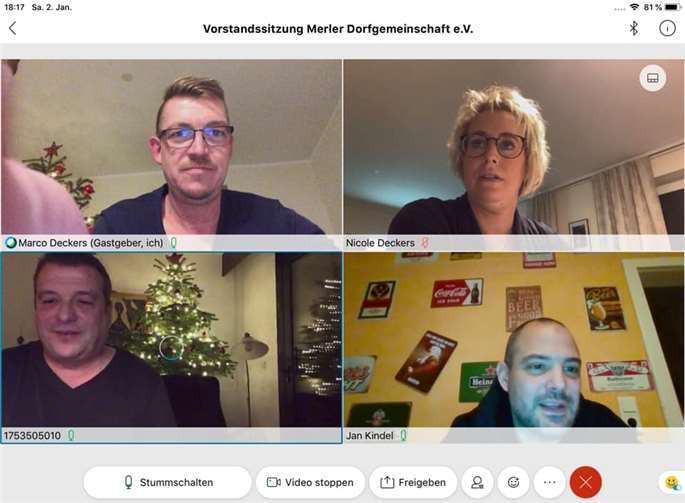 Der Vorstand der Merler Dorfgemeinschaft e.V. bei einer seiner Videokonferenzen. Foto: privat
