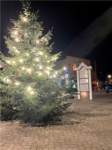 Der Weihnachtsbaum leuchtet auf dem Dorfplatz. Foto: privat