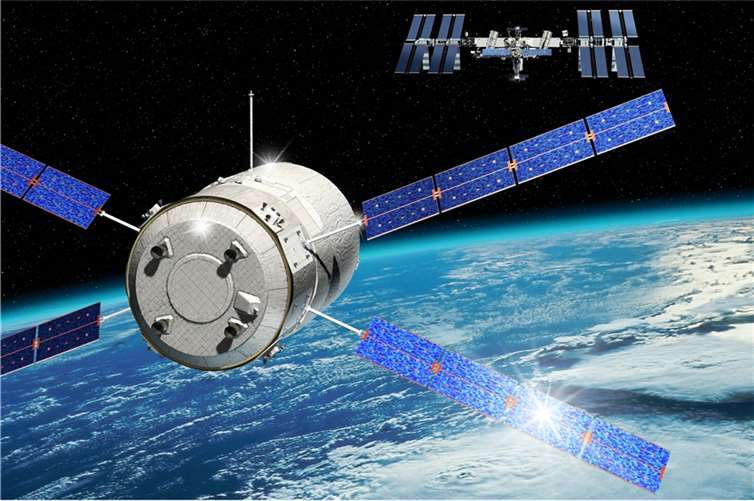 Der Weltraumfrachter ATV nähert sich der Internationalen Raumstation ISS Foto: ESA