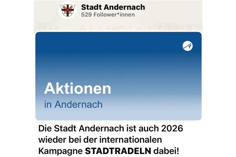 Der WhatsApp-Kanal der Stadt Andernach kann über folgenden Link abonniert werden: https://whatsapp.com/channel/0029Vb83z6WJkK76GD5Ez73D