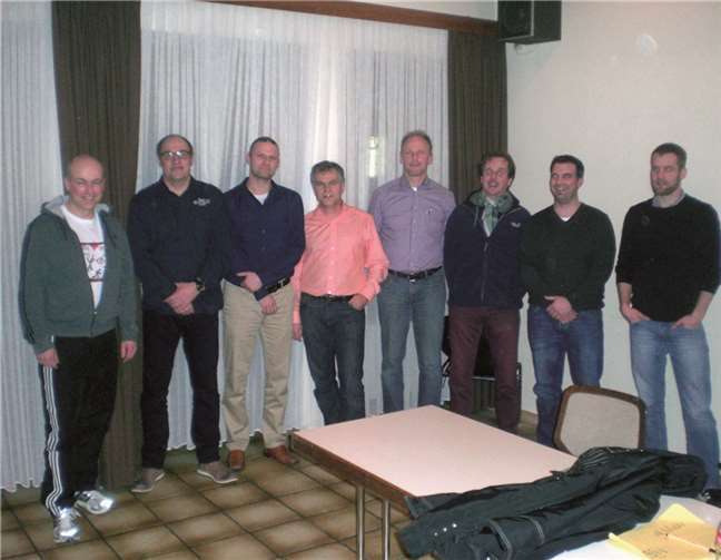 Der alte und neue Vorstand: v.l. Stefan Kölsch, Lothar Ludwig, Klaus Meyer, Mathias Knerr, Ralf Beginnen, Bernd Müller, Torsten Unschuld, Stefan Waldecker (es fehlen: Liesa Maria Zimmer, Klaus Heidger jun.privat