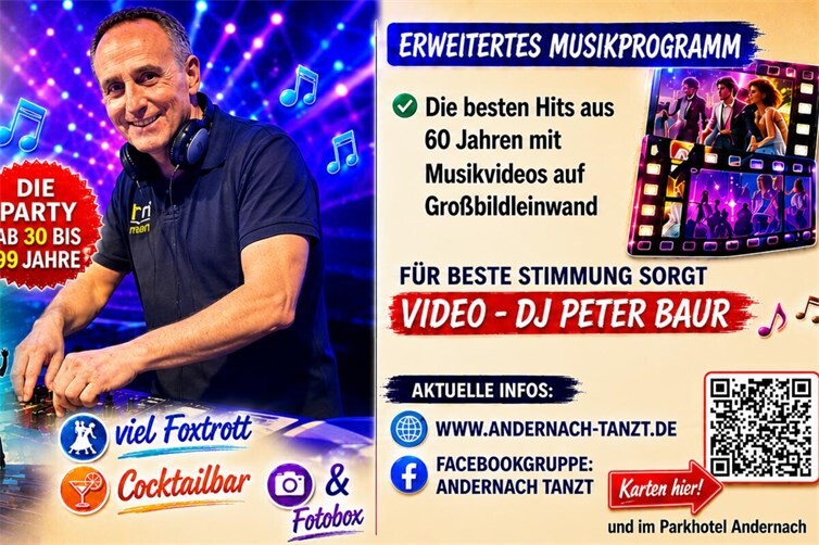 Der bekannte HR1 Video DJ Peter Baur wird die besten Hits spielen