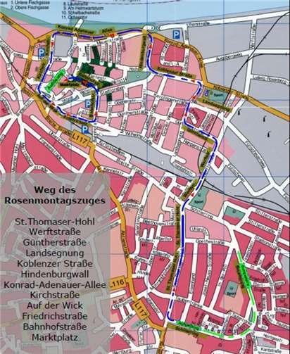 Der geänderte Zugweg des Rosenmontagszuges.Privat