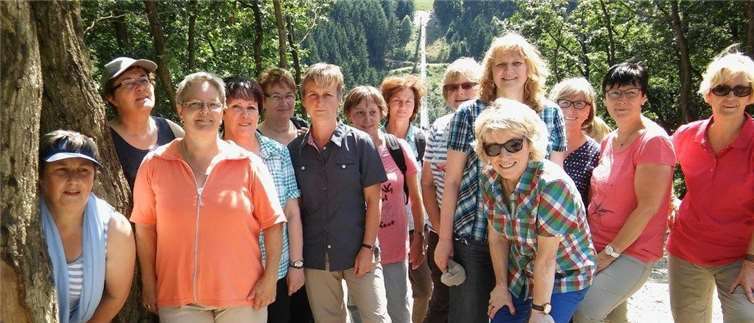 Der größte Teil der Gruppe machte sich mutig auf den Weg über die Geierlaybrücke, andere beobachteten das rege Treiben vom „Festland“.privat