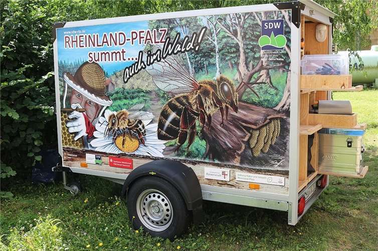 Der mobile Bienenanhänger steht zur Ausleihe bereit. Copyright: VGV Kaisersesch/Anita Fuhrmann