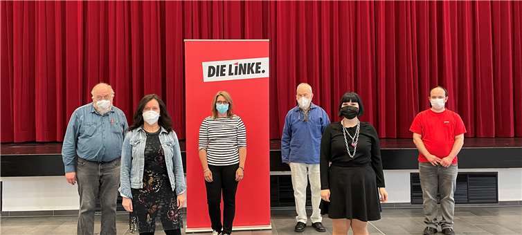 Der neu gewählte Sprecher*innerat der Partei DIE LINKE. Westerwald von links nach rechts: Martin Klein, Claudia Schmidt, Natalie Brosch, Jörg Coura, Kim Eppstein und Tommy Kirchner. Foto: Natalie Brosch