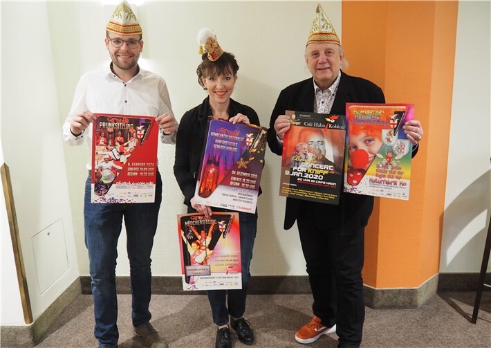 Der neue Präsident der „Gruuße“ Georg Heinz (li.), Ex-Confluentia Sabine Helmes und Geschäftsführer Dirk Crecelius bei der Vorstellung des neuen Programms. Fotos: HH