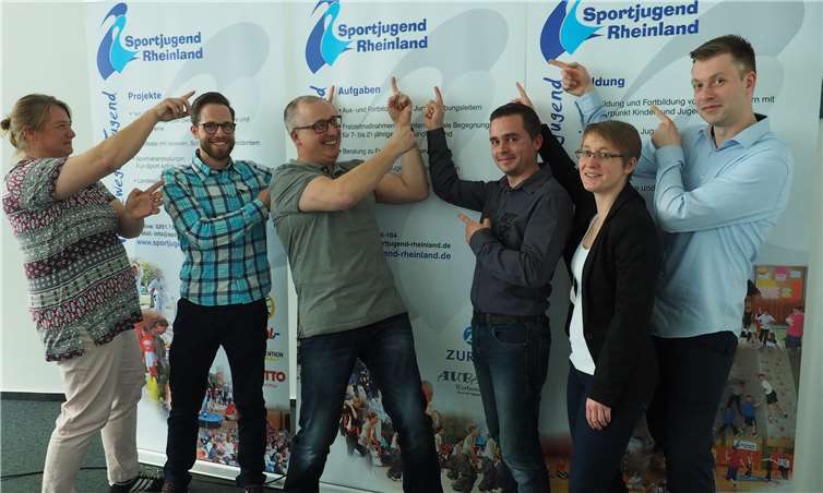 Der neue Sportjugend-Vorstand geht mit Elan in die Zukunft: v.li. Pia Eberz (Freizeiten), Philipp Meudt (Bildung), Ralph Alt (Vorsitzender), Marco Wohlgemuth (Jugendpolitik), Susanne Weber (Geschäftsführerin) und Felix Horbach (Schatzmeister). Es fehlt Patricia Schlosser (stellvertretende Vorsitzende).Sportbund Rheinland