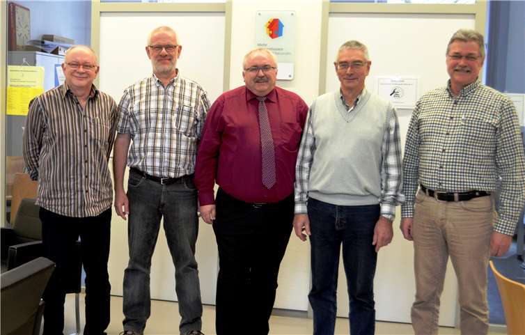 Der neue Vorstand (v.l.): Kassenwart Eckhard Voss, Erster Beisitzer Udo Lück, Vorsitzender Franz-Xaver Betz, stellvertretender Vorsitzender Hans-Dieter Meier und Zweiter Beigeordneter Norbert Wassmer. Es fehlt der neue Schriftführer Stefan Perl. Udo Lück