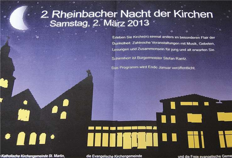 Der ökumenische Arbeitskreis lädt zur zweiten Rheinbacher Nacht der Kirchen ein.